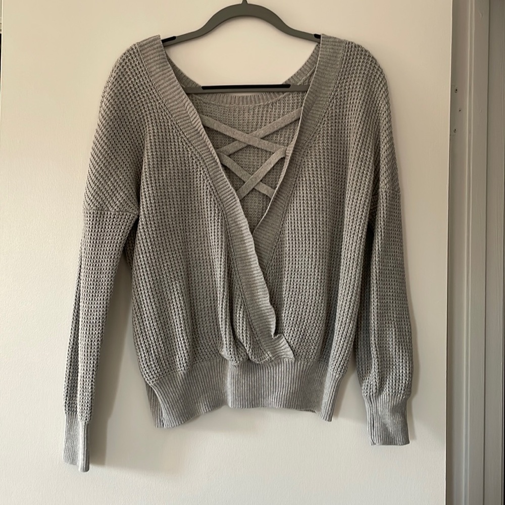 Cross Cross Back Waffle Sweater